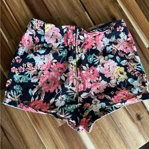 Mine High Waist Black and Pink Floral Shorts